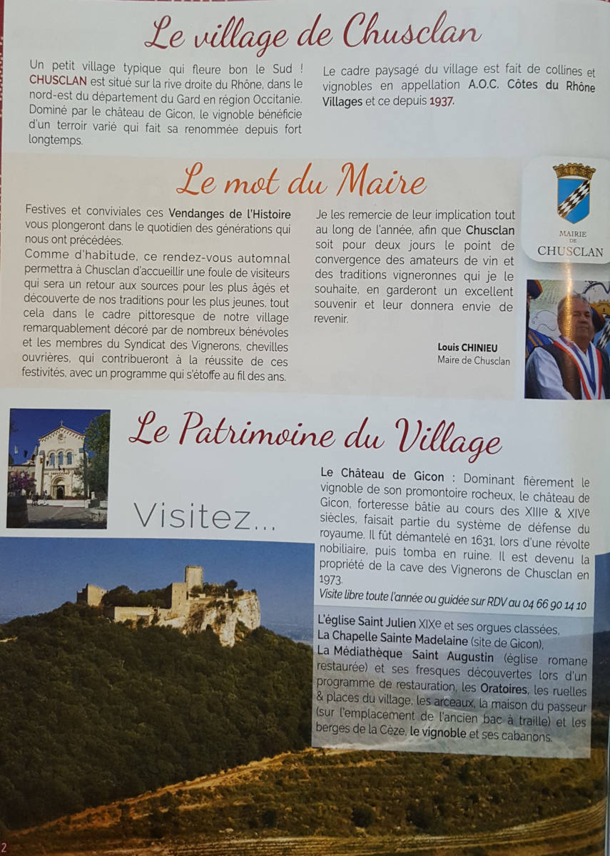 Vendanges de l'histoire Chusclan 2019 le Maire a dit