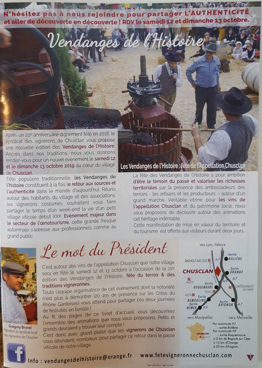 Vendanges de l'histoire Chusclan 2019 le président a dit